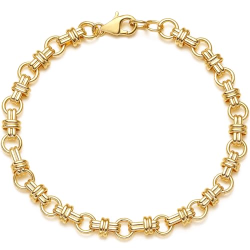 BENEIGE Women Bracelet 14K Gold Plated Paperclip Satellite Bead Ball Oval Cuba Cable Box Chain Daily Charm Layered Link Silver Bracelets Adjustable Jewelry - style: Link Cross Chain