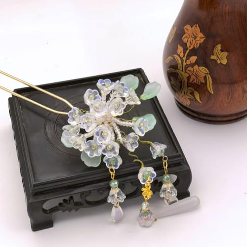 Hydrangea Cluster Resin Hairpin - Multi-Flower Vintage Chinese Hanfu Hair Stick for Women, Elegant Blue Purple Floral Hair Accessory for Weddings & Special Events(White Hydrangea) - color: White Hydrangea