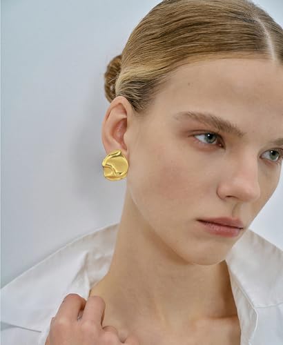 Irregular Gold Stud Earrings for Women Hammered Silver Stud Earrings Statement Geometric Earrings Vintage Gold Earrings - color: 03-Hammered gold earrings