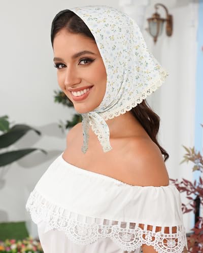 AWAYTR 3Pcs Hair Bandanas Head Kerchief for Women Girls Tie-Back Boho Hair Scarf Headband Bandana Triangle Head Scarf - color: Flower - White / Pink / Black