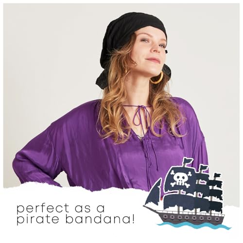 CHARM Pirate Bandana Head Scarf - Balding Hair Cap Headwrap Hat Chemo - color: Black