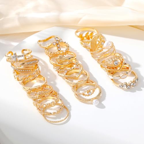GYRMMUE Gold Rings Set Stackable Cubic Zirconia Knuckle Rings Irregular Geometric Ring Sparkle Star Moon Butterfly Rhinestone Rings Set Vintage Boho Joint Finger Midi Ring for Women - color: Gold1