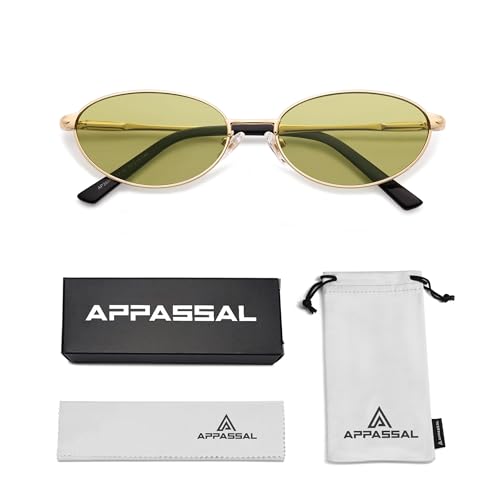 Appassal Retro Oval Sunglasses for Women Mens with Spring Hinge Sunnies AP3696 - color: C12 Gold / Light Green