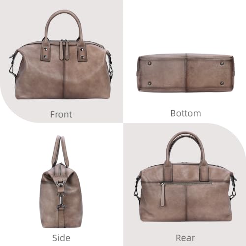 Iswee Genuine Leather Satchel Tote Bag Top Handle Handbag Designer Shoulder Bag Large Capacity Cross Body Bag - color: Light Grey