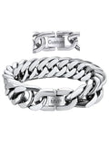 ChainsHouse Stainless Steel Cuban Link Bracelet, 8mm/12mm/17mm Width, 7.5"/8.3"/9", 18K Gold Plated Chain Wrist Bracelets for Men Women, Send Gift Box - color: R: Steel-17mm width-custom