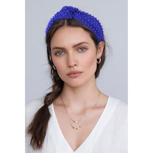 YISSION Royal Blue Knotted Headband for Women - Wide Beaded Hair Hoop, Stylish Hair Accessory for Daily Wear, Parties & Casual Outfits - color: Dark Blue