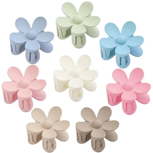 Flower Hair Clips 8PCS Large Claw Clips for Women Girls Thick Hair Large Daisy Hair Clips Matte Claw Clips Non Slip Strong Hold for Thin Hair 8 Colors - color: Pink, Light Coffee, Light Pink, Blue, White, Coffee, Light Blue