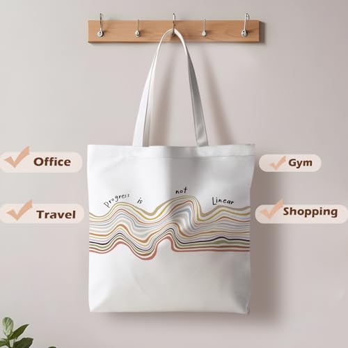 Motivational Canvas Tote Bag,Positive Affirmation Gifts for Women Men Reusable Grocery Shopping Tote Bag Purse - color: Progress is Not Linear