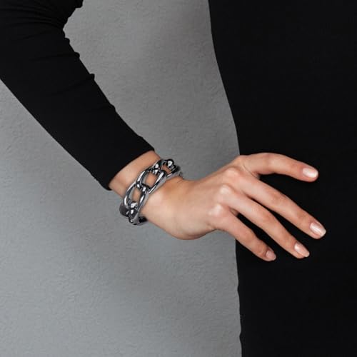 SPUNKYsoul Chain Link Buckle With Rhinestones Cuff Bracelet in Gold, Silver Rose Gold and Gun Metal for Women - style: "Athena" Large Link Gun Metal