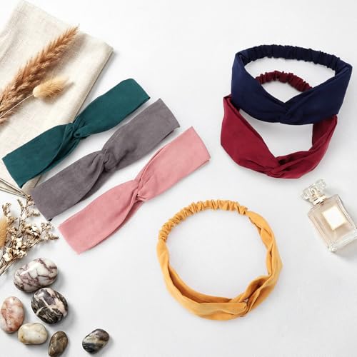 DRESHOW 10 Pack Boho Headbands for Women Vintage Cross Elastic Head Wrap Hair Accessories - color: 10 Pack C: Solid Series I
