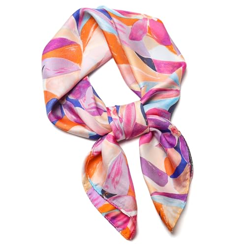 Stlvoll 27.5" Silk Neck Scarf of Women's Fashion Head Scarf Square Neck Satin Scarfs for Bag Hair Scarves Gift - color: Purple/Red/Orange/Blue