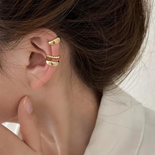 Ear Cuffs Non Piercing 14K Gold Plated Ear Cuff Earrings for Women Trendy Clip on Cartilage Earring Stacks Non Pierced Adjustable Fake Earrings Set Jewelry - color: B6:gold ear cuff 3pcs