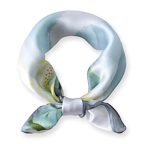 Ciormis 100% Mulberry Silk Scarf-Women's 21''/27''Square Silk Hair Head Scarf Neckerchief with Gift Packaged - color: 21''x 21''-style 15-lotus