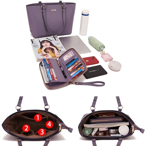 Purses And Wallets Set For Women Work Tote Satchel Handbags Shoulder Bag Top Handle Totes Purse With Matching Wallet - color: A58-3pcs/Set Purple