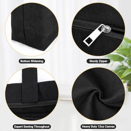 Segarty Black Canvas Tote Bag, 3 Packs 16x15 inch Canvas Bags with Zipper, 12Oz Heavy Duty Reusable Washable Grocery Shopping Bag with Handle, Blank Cotton Bags for Kids DIY Crafts Painting Bulk - size: 16.5"x13.4"x3.9", style: Black_3pcs