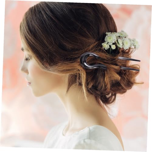 Healeved 3 Pieces Leopard Print U-shaped Hair Pins Hair Forks Resin Double Prong for Women Wedding Updo and Daily Styling