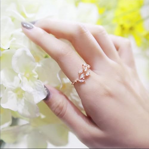 Dainty Rings Open Adjustable Ring Leaf Ring for Women Dainty Stackable Rings for Women - color: Rose-02