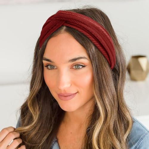 AQOKKA Elastic Knotted Headbands for Women Wheat Pattern Cloth Head Hair Bands for Women's Hair Non Slip Boho Wrap Twisted Hair Accessories - color: 8 Pack Cross Wheat-pattern Elastic Band DD