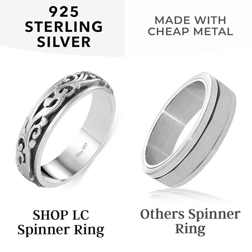 Shop LC 925 Sterling Silver Spinner Fidget Ring for Women Men | Anxiety Ring | Moon Star Design | Platinum Plated | Stress Relief Worry | Promise | Boho Jewelry Gift - color: Filigree, size: 9