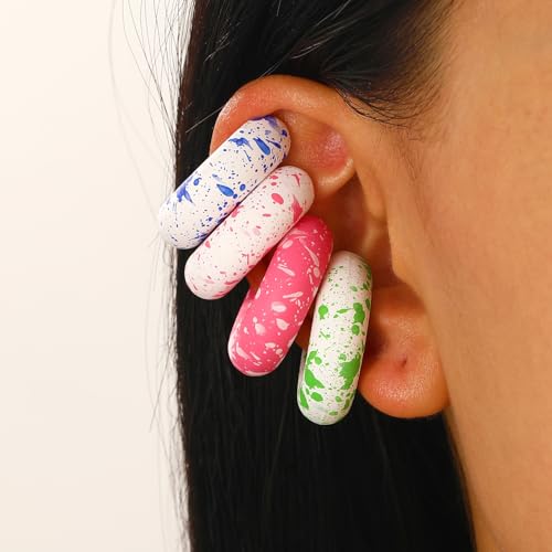 Ear Cuff Earrings for Women Chunky Ear Cuff Colourful Non Pierced Ear Cuff Non Piercing Clip On Cartilage Wrap Cuff Earrings Jewelry Gifts - color: Colours
