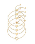 PAVOI 14K Gold Plated Matching Heart Charms Solitaire Bracelet Set for Women | Adjustable Valentines Day Love Friendship Two Bracelet Pack - style: 4-Piece Set
