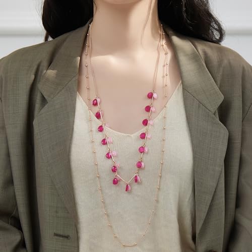 BULINLIN Layered Long Necklaces for Women Long Beaded Chain Necklace CostumeJewelry Mothers Day Gifts for Mom - color: Hot pink
