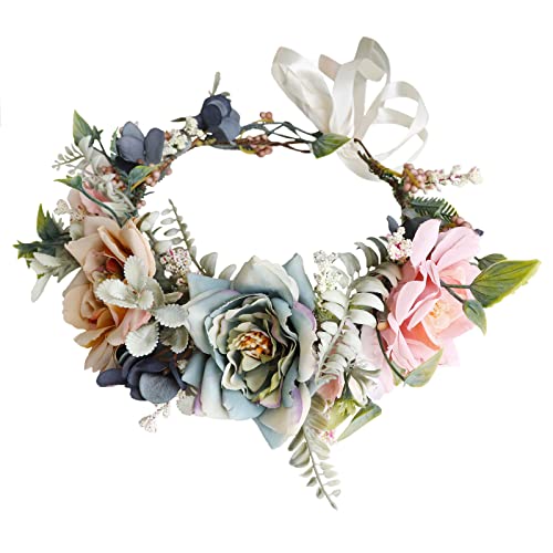 Vivivalue Wedding Floral Crown Women Flower Headband Hair Wreath Floral Headpiece Halo Boho Party Prom Photos - color: Multicolored
