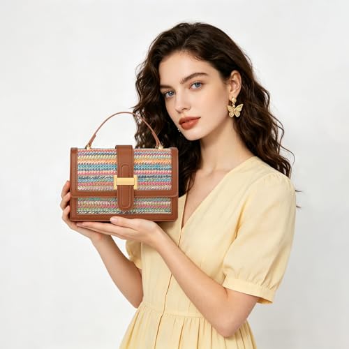KKXIU Crossbody Bags for Women - Top Handle Purses for Lady, Leather Handbags Shoulder Clutch with Adjustable Shoulder Strap - color: Rainbow