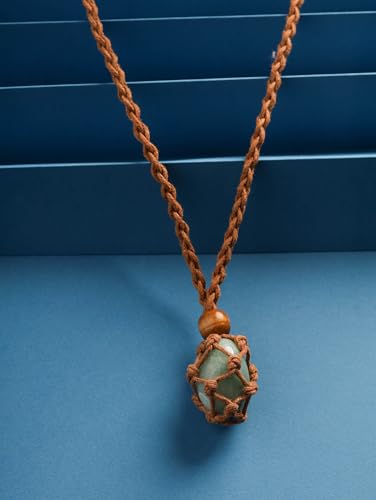 MINACHI Boho Macrame Necklace with Green Aventurine Stone, Handmade Adjustable Rope Pendant, Vintage Hippie Jewelry for Women - style: Necklace NECK.002