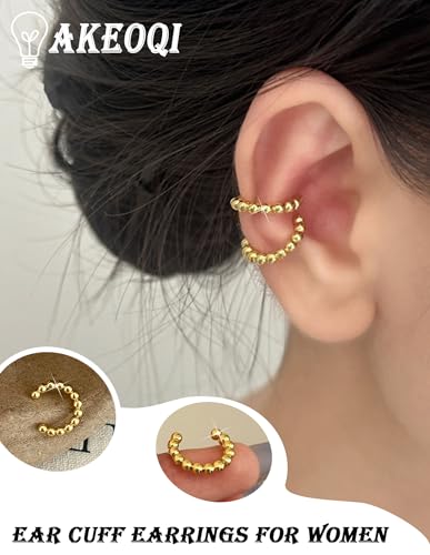 AKEOQI 16 Pcs Ear Cuff Earrings Non Piercing Cubic Zirconia Ear Cuffs for Women Silver Gold Plated Clip on Cartilage Helix Wrap Fake Earrings Jewelry - color: Gold