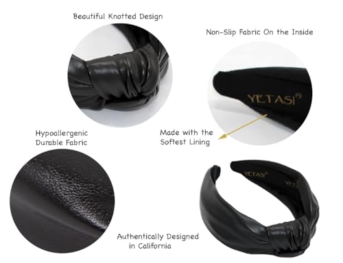 Chunky 2.5 Inches Thick Black Leather Headbands for Women Goes with Everything, Knotted Headband for Women is a Fashion Designer Girl Top Knot Head band Womens Hair - color: Chunky Black