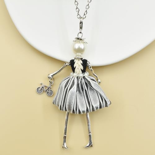 Crystal Paris Doll Necklace for Women, Handmade Cute Dress Long Chain Pendant Necklace Prom Costume Jewelry - style: 08