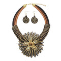 Statement African Necklace For Women African Jewelry Costume Earring Sets Tribal Fashion Colorful Big Rhinestone Crystal Pendent Collar Choker Bold Chunky Bib Handmade - color: Flower Brown