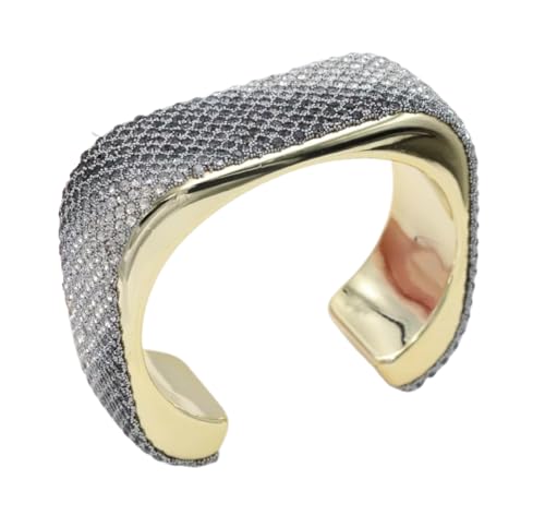 Women's Wide Cuff Bracelet Statement Jewelry with Sparkling Rhinestones, Open Adjustable Design for Party, Evening, Daily Wear - color: Gray