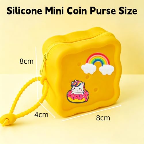 Soft Silicone Zipper Coin Purse Lovely Cartoon Hole Design Miniature Wallet Children's Storage Pouches Organizers For Kid with 25pcs DIY Charms (Yellow) - color: Yellow
