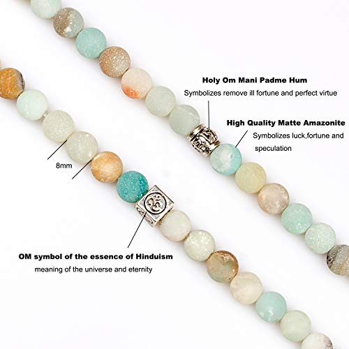 108 Mala Beads Necklace 7 Chakra Buddhist Prayer Beaded Bracelet Tree of Life Pendant Stone Yoga Necklace - color: Tassel-Amazonite