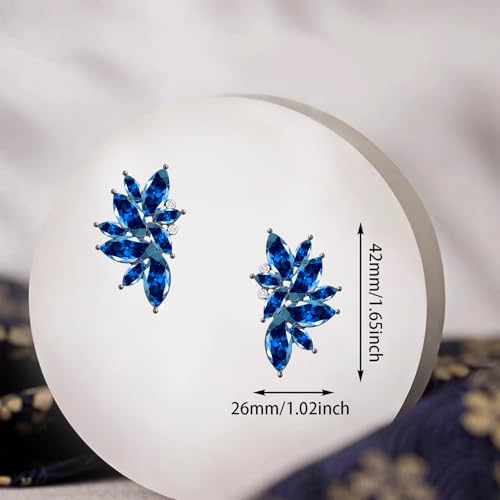 Bohemian Statement Sparkly Colourful Fancy Rhinestone Crystal Flower Dangle Drop Stud Earrings Vintage Wedding Bridal Prom Earrings for Women - color: Navy