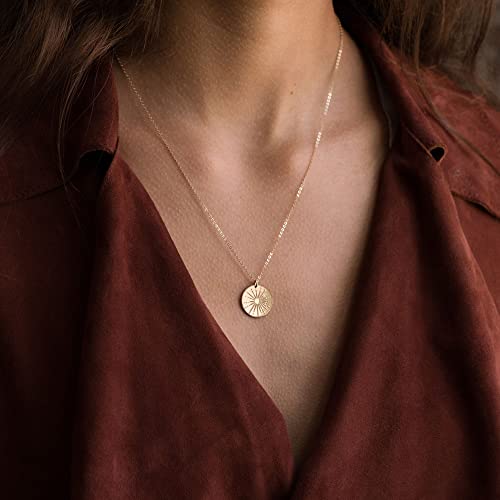 VRIUA Gold Necklace for Women - 14K Gold Plated Dainty Italian Horn Star of David Butterfly Bow Sun Lotus Volleyball Baseball Cowboy Boots Necklace Jewelry Everyday for Women - style: Disc sun