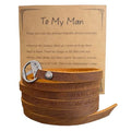 Rantanto Genuine Leather Wrap Bracelets Trendy Western Stackable Cuff Adjustable Boho Layered Bracelet Jewelry For Men Women - color: Brown--To My Man