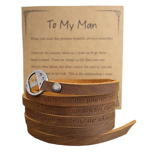 Rantanto Genuine Leather Wrap Bracelets Trendy Western Stackable Cuff Adjustable Boho Layered Bracelet Jewelry For Men Women - color: Brown--To My Man