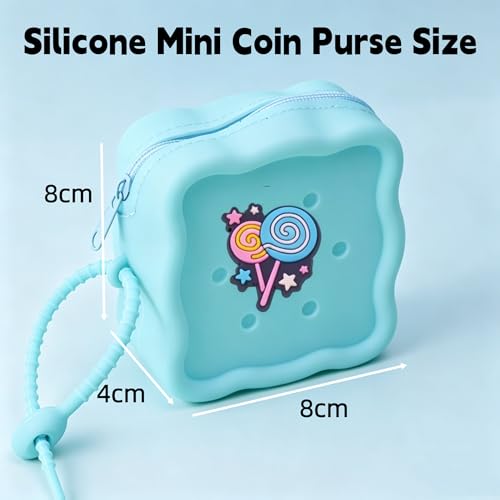 Soft Silicone Zipper Coin Purse Lovely Cartoon Hole Design Miniature Wallet Children's Storage Pouches Organizers For Kid with 25pcs DIY Charms (Green) - color: Green