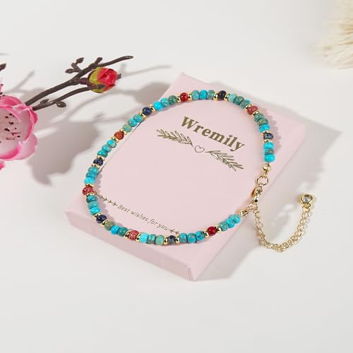 Natural Stone Beaded Anklets Bracelets for Women Handmade Beaded Anklet Bracelet Waterproof Boho Beads Ankle Bracelet Adjustable Summer Jewelry - color: light blue A