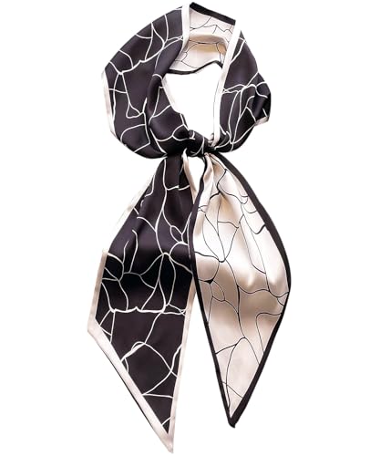 Head Scarf Purse Handle Neck Satin Hair Scarfs For Bag Lightweight Silky Long Thin Women's Fashion Scarves 59 * 5.9” - color: H10-black Marble Pattern(59*5.9inch)