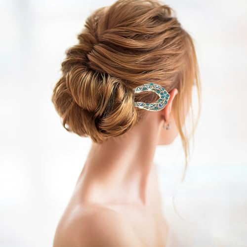 Lurrose Double Prong Hair Pin U Shaped Crystal Chignon HairPin Stick Hairstyle Accessory for Women Girls(Blue) - color: Blue