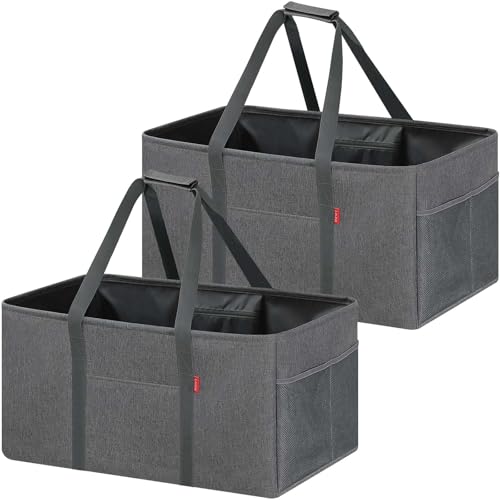 LHZK 2 Pack Extra Large Utility Tote Bag with Metal Wire Frame and the Sides Rinforced, Extra Large Tote Bag with Handle, Reusable Grocery Bags Foldable, Beach Bag, Car Tote (Gray, 26''x15''x13'') - color: Dark Gray, size: 26''x15''x13''-2 Pack