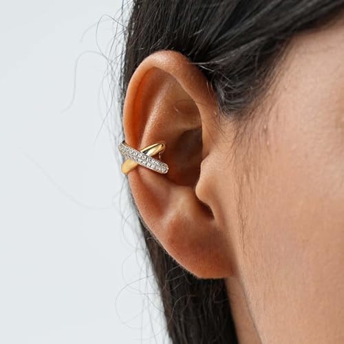 MTMY Gold Ear Cuff Earring for Women 14K Gold Plated Cubic Zirconia Non-Pierced Clip on Cartilage Chunky Ear Cuffs Hypoallergenic Jewelry - style: X