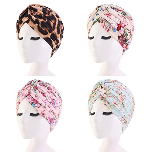 beauty YFJH Women's Cotton Turban Head Wrap Cancer Chemo Beanies Cap Headwear Cap Bonnet Hair Loss Hat - color: Leopard/Pink/Beige/Light Green