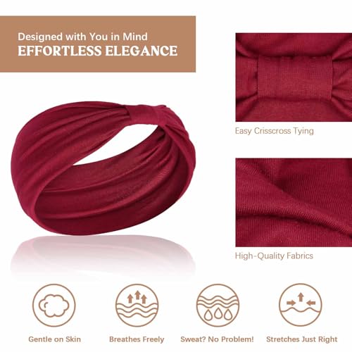 Awumbuk Wide Headbands for Women Knotted No Slip Head Bands Soft Turban Headband Hair Accessories Boho African Solid Color Head Wraps for Women Yoga Workout (Dark blue) - color: Dark blue