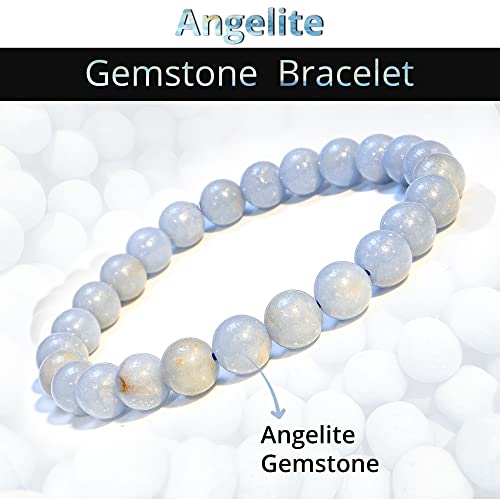 ANAYA AGATE Healing Crystal Bracelet for Women and Men – 8mm Round Beaded Bracelet for Men and Women – Unisex Stretchy Gemstone Bracelet for Healing and Protection - color: Angelite