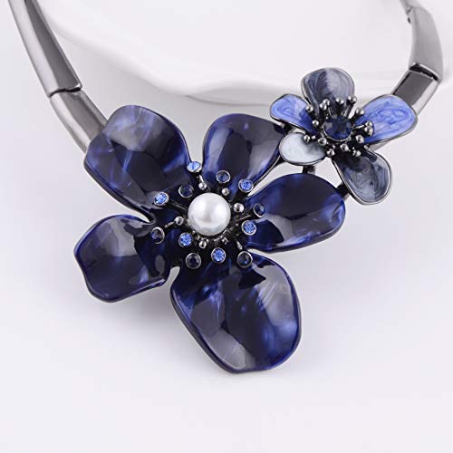 AMYJANE Vintage Statement Jewelry Set - Spring Leaf Flower Floral Plant Necklace Earring Set Crystal Rhinestone Fashion Costume Jewelry for Women Prom Party Unique Gift - style: 2 Flower Jewelry Set Blue